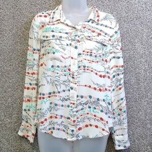Lucky Brand Floral Button-Up Shirt Long Sleeve Two Pocket Size S